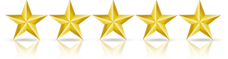 Five Gold Stars with a transaparent background and a shadow and reflection