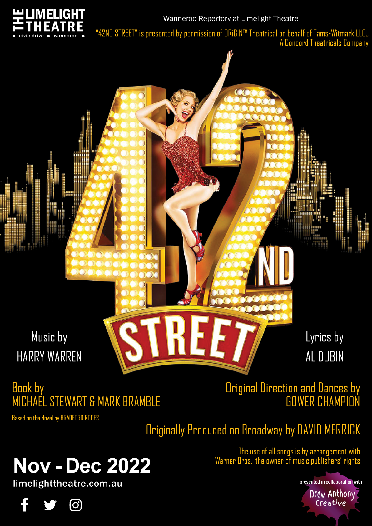 Poster showing dates of the performance of 42nd Street