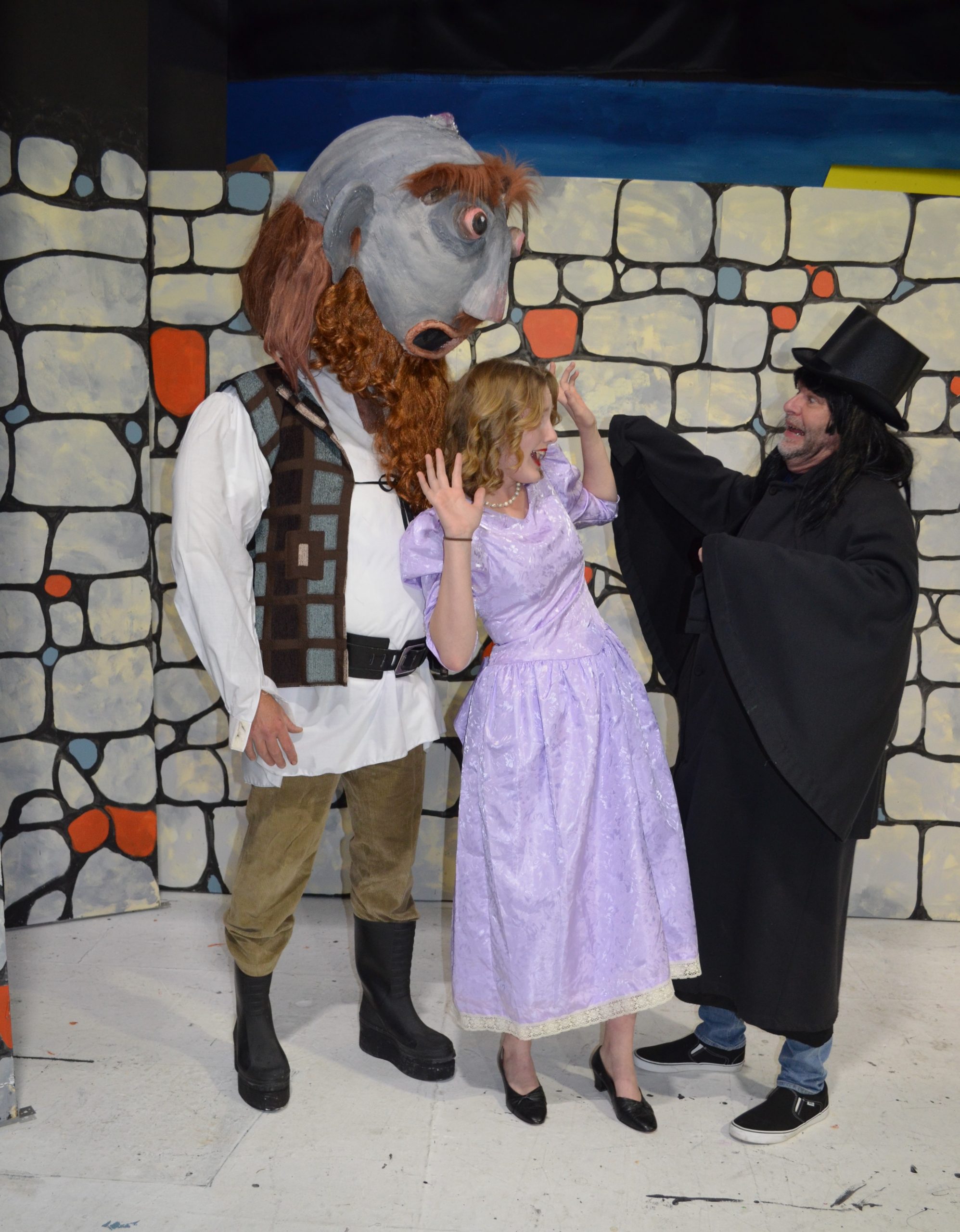 The Giant, the Princess and some random character on the set of Jack and The Beanstalk
