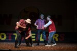 Ram Sweeny and Kirk play fight with their dads on set for Heathers
